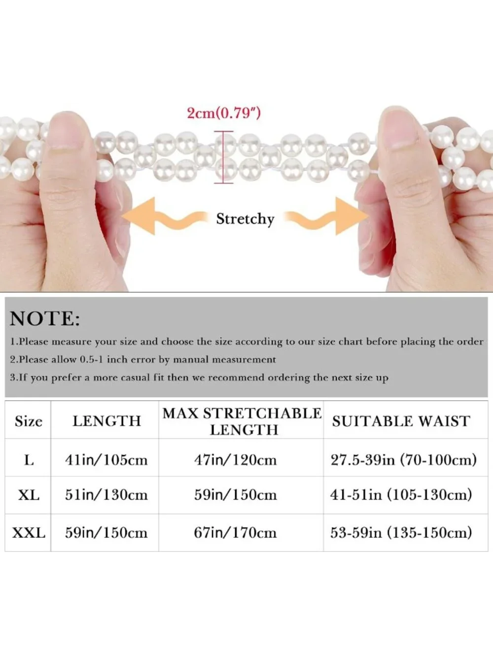 Plus Size Pearl Belly Chain Belt, Stretchable Adjustable Waist Accessory for
